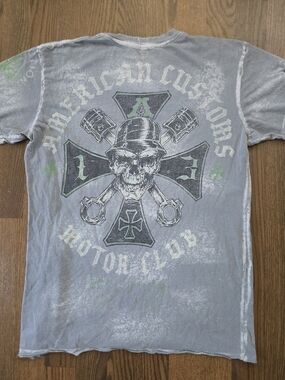 Y2K Gray Affliction T-shirt faded and distressed graphic tee - Mens Medium